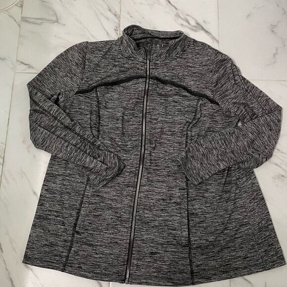 Lane Bryant Livi Athletic Jacket Zip Size 14/16 Dark Heather Gray Pockets Ruffle - Picture 8 of 8